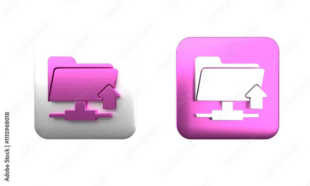 Poster colorful ftp folder upload icon isolated on white background. software update, transfer protocol, ro