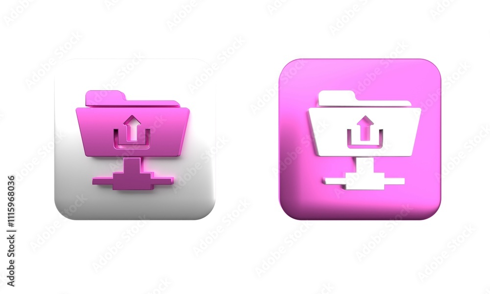Poster colorful ftp folder upload icon isolated on white background. software update, transfer protocol, ro