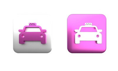 Colorful Taxi car icon isolated on white background. Square button. 3D render illustration