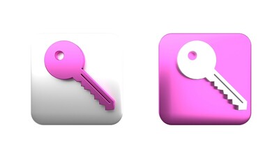 Colorful Key icon isolated on white background. Square button. 3D render illustration