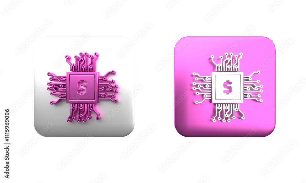 Poster colorful processor chip with dollar icon isolated on white background. cpu, central processing unit,