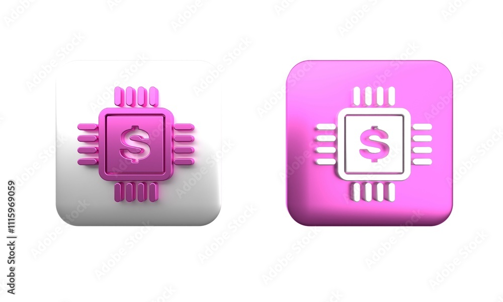 Poster colorful processor chip with dollar icon isolated on white background. cpu and a dollar sign. square