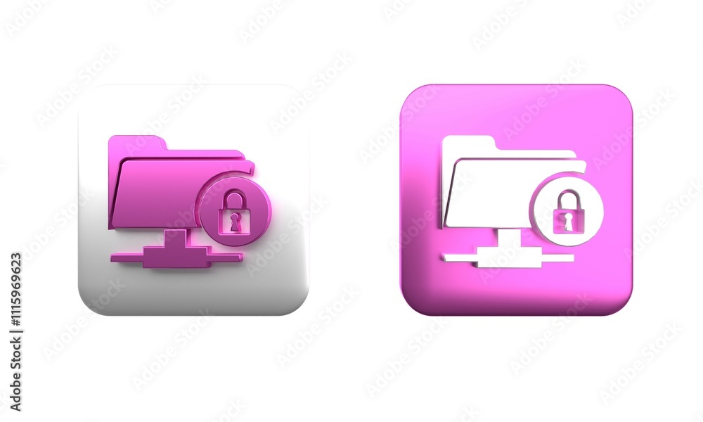 Poster colorful ftp folder and lock icon isolated on white background. concept of software update, ftp tran