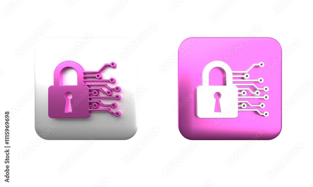 Poster colorful cyber security icon isolated on white background. closed padlock on digital circuit board. 