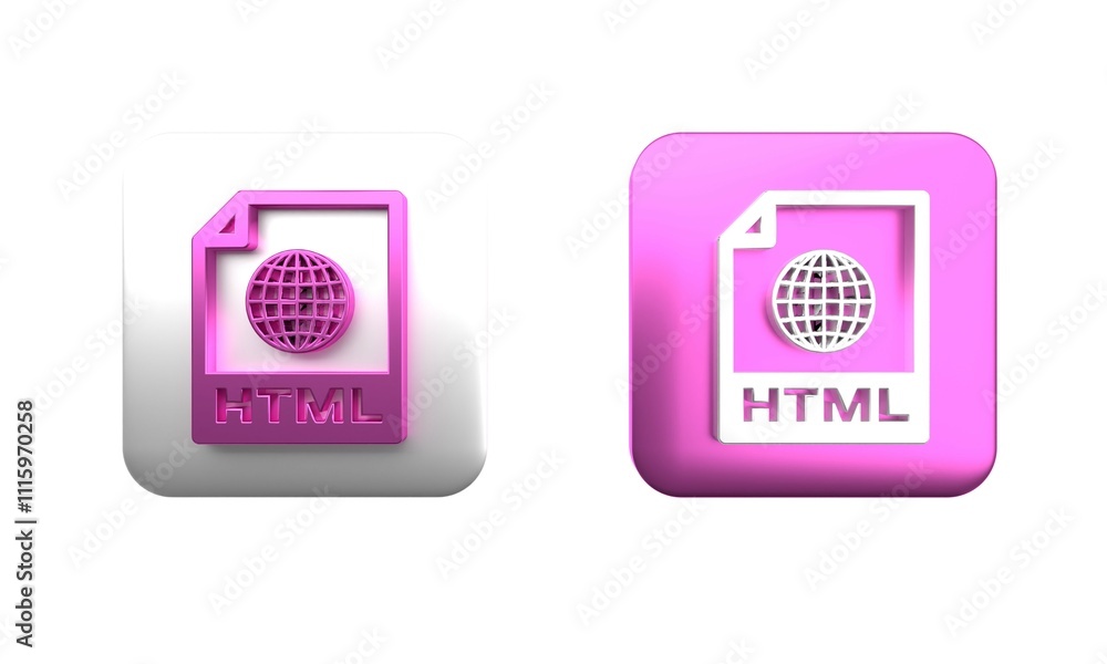 Poster colorful html file document. download html button icon isolated on white background. html file symbo