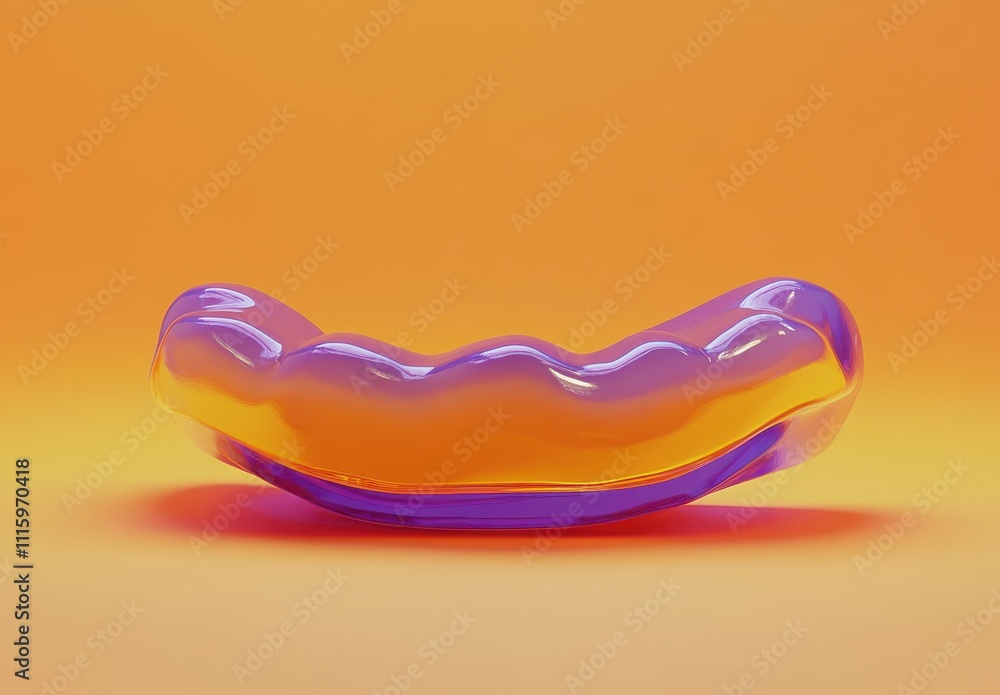 Poster A Colorful and Transparent Gel-like Object with Fluid Shapes and Smooth Curves Set Against a Vibrant Orange Background for Modern Artistic Imagery