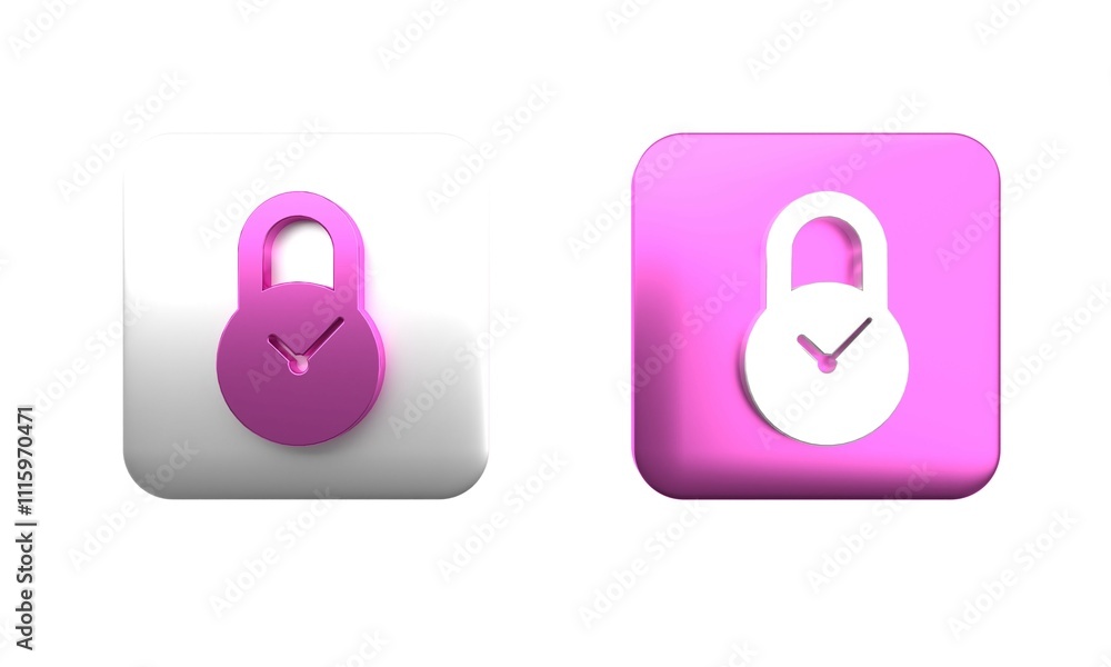 Poster colorful padlock with clock icon isolated on white background. time control concept. lock and countd