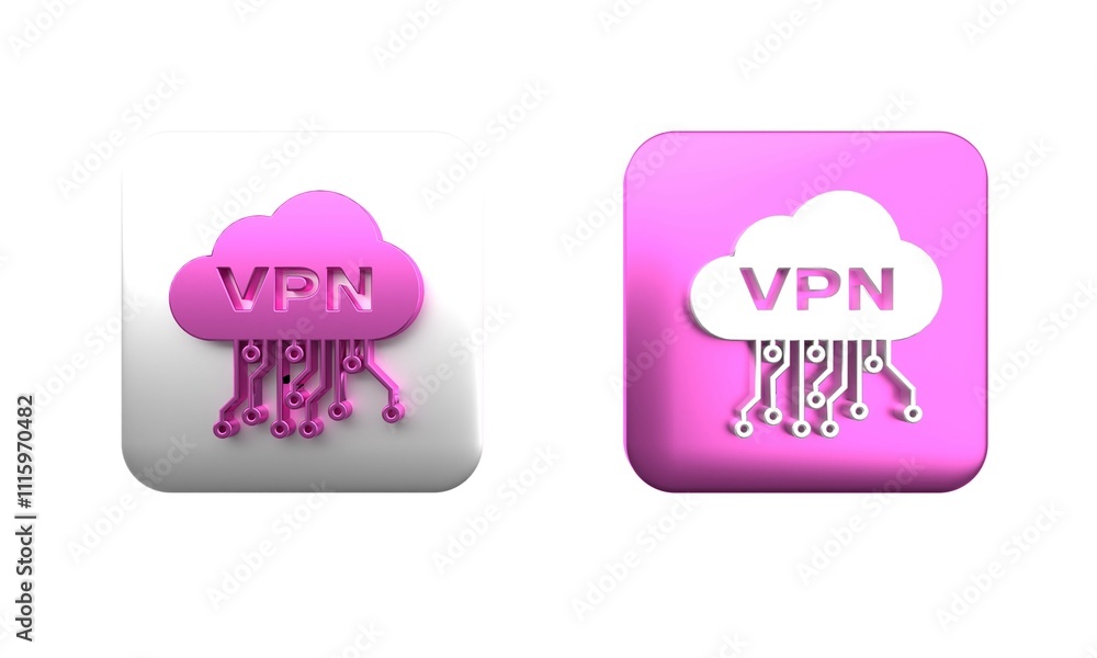 Poster colorful cloud vpn interface icon isolated on white background. software integration. square button.