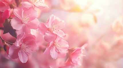 A close-up of delicate pink cherry blossoms in soft light, evoking beauty and tranquility.