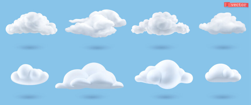 Clouds icon 3d cartoon vector set