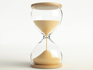 Elegant glass hourglass displaying fine sand flowing in a minimalist design that captures the concept of time