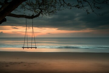 Lower Pier at Dusk With Incoming Tide - BW. Beautiful simple AI generated image