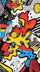 Fototapeta premium Retro pop art style abstract pattern with explosive graphic elements, vibrant primary color palette, white background