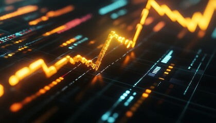 Fototapeta premium A digital representation of fluctuating financial data with glowing line graphs.