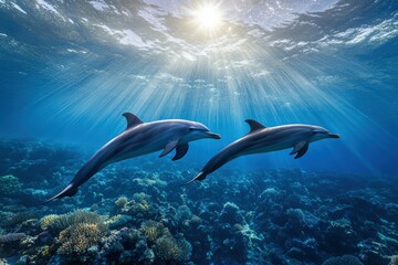 Fototapeta premium kids-boy and girl- watching fishes in aquarium. Beautiful simple AI generated image
