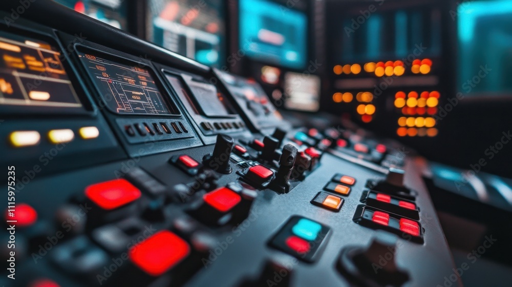 Aufkleber futuristic control panel with illuminated buttons and screens