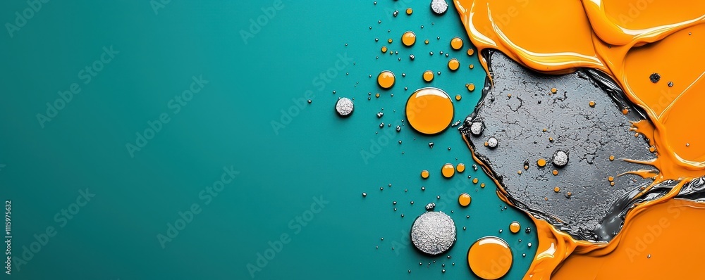 Aufkleber a vibrant blend of orange and teal paint, featuring circular patterns and textures, creating an abst