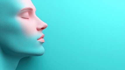 Serene Teal and Pink Female Face Profile  Minimalist Beauty  Abstract Art