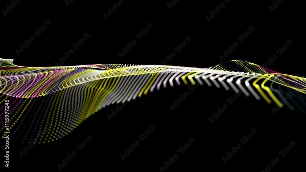 Poster futuristic video animation with wave object and glowing light in slow motion, 4096x2304 loop 4k