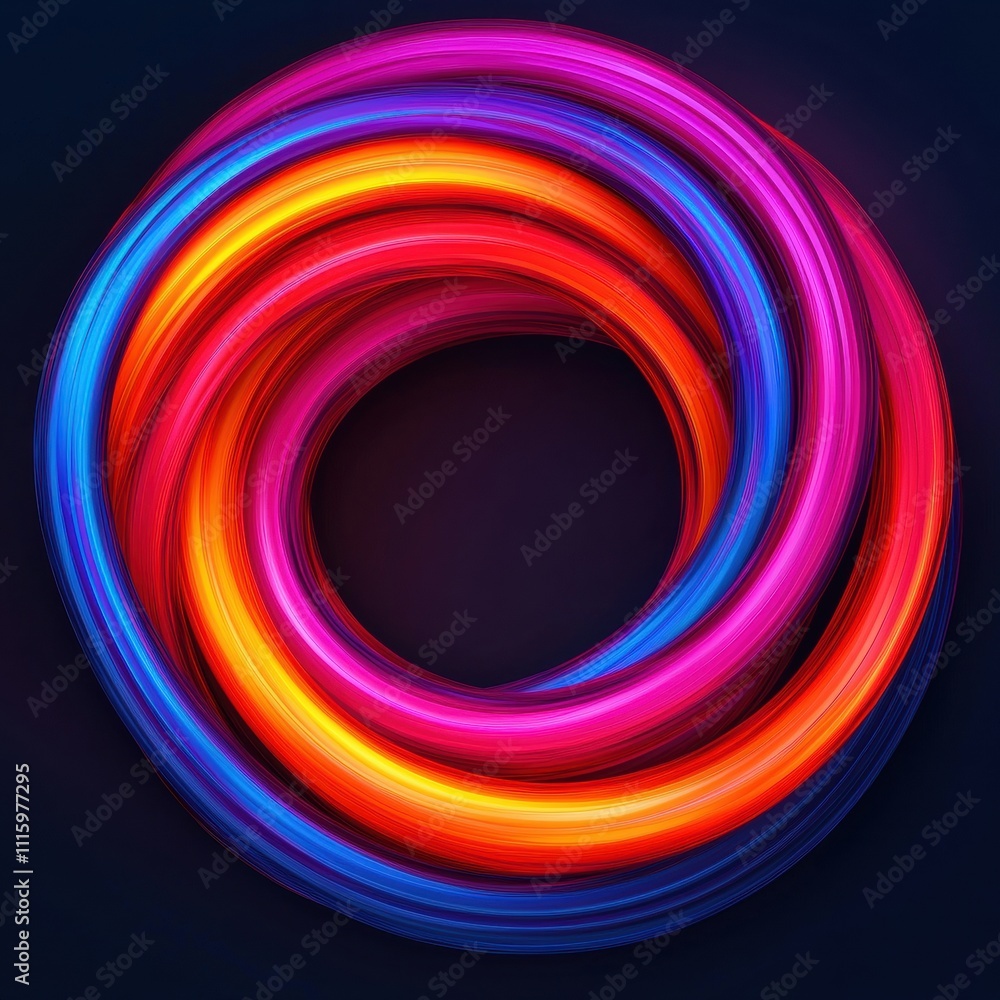 Poster a vibrant, swirling design featuring bright neon colors in a circular pattern against a dark backgro