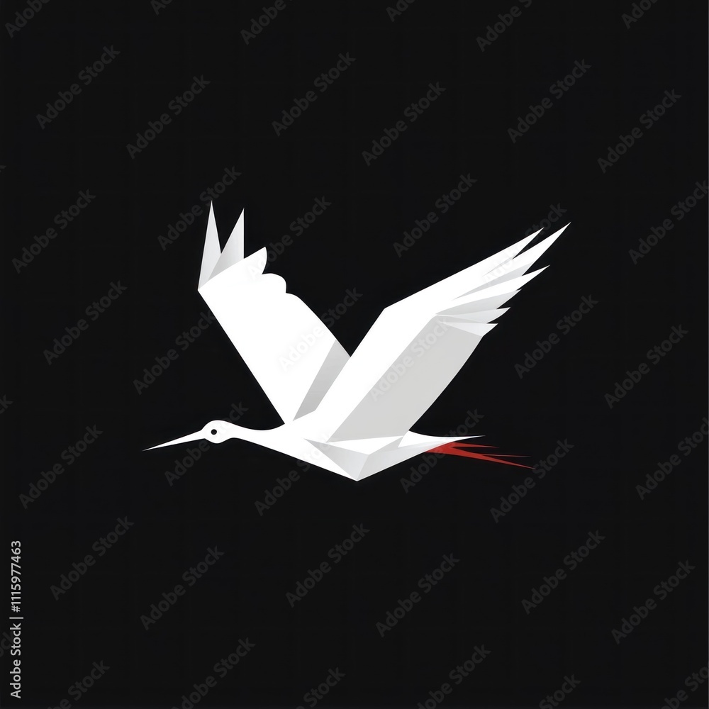 Poster here's a and keyword list for your image.. abstract white bird in flight, geometric style.