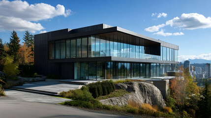 Fototapeta premium Glass Box Modern Home with Infinity Edge Pool, Hollywood Hills Estate
