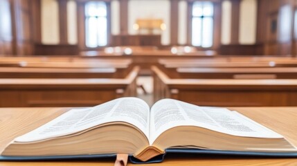 Obraz premium Peaceful Sanctuary: An Open Bible in a Serene Church Interior