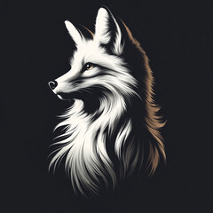 Obraz premium Elegant white fox silhouette with flowing fur against a dark background