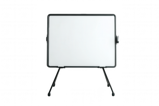 Isolated on a transparent background. Blank whiteboard on portable stand isolated on white background.