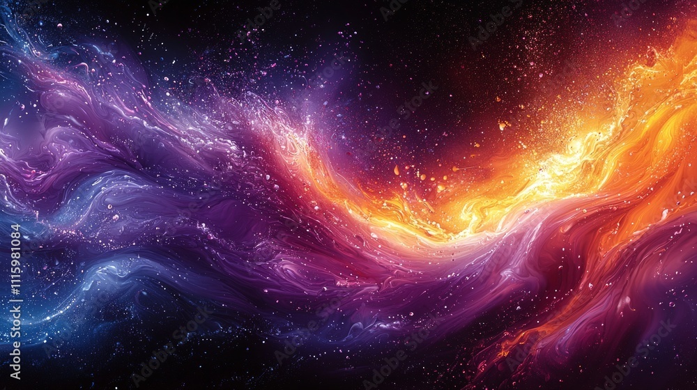 Poster bold splashes color intertwine flowing shapes representing artistic freedom. powerful composition in