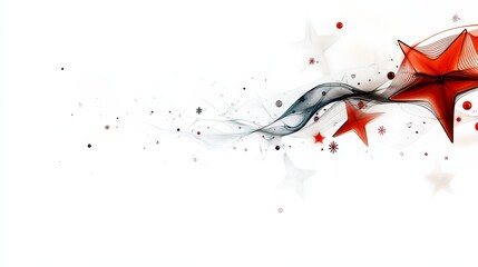 Fototapeta premium Simple and modern Christmas card design with festive stars and snowflakes, featuring a banner with space for writing personalized holiday greetings, perfect for celebrating the holiday season.