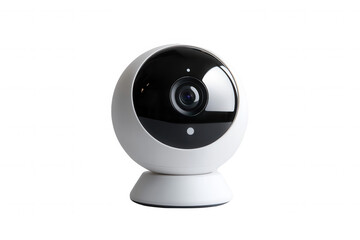 Isolated on a transparent background. Smart security camera with circular design and advanced features.
