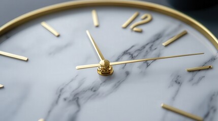 A stylish and elegant clock with a marble face and gold-plated hands, adding a touch of sophistication to any luxury living space