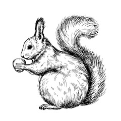 Squirrel sketch isolated on white background. Vintage animal vector illustration.	