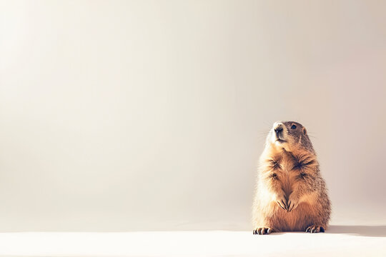 Cute groundhog on pastel background