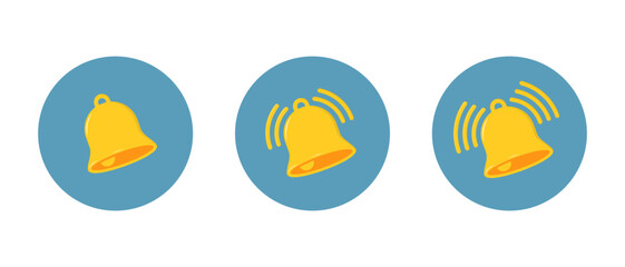 Ringing bell flat icon on circle background. Notification reminder, notice sign symbol