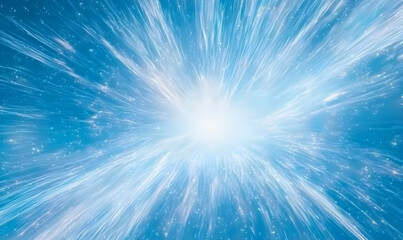 Abstract light burst, radiant energy, bright explosion, celestial rays, cosmic background, blue and white, vibrant, dynamic, high-resolution.