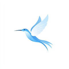 Here's a description and keywords for your image.. Abstract blue hummingbird in flight, minimalist design.