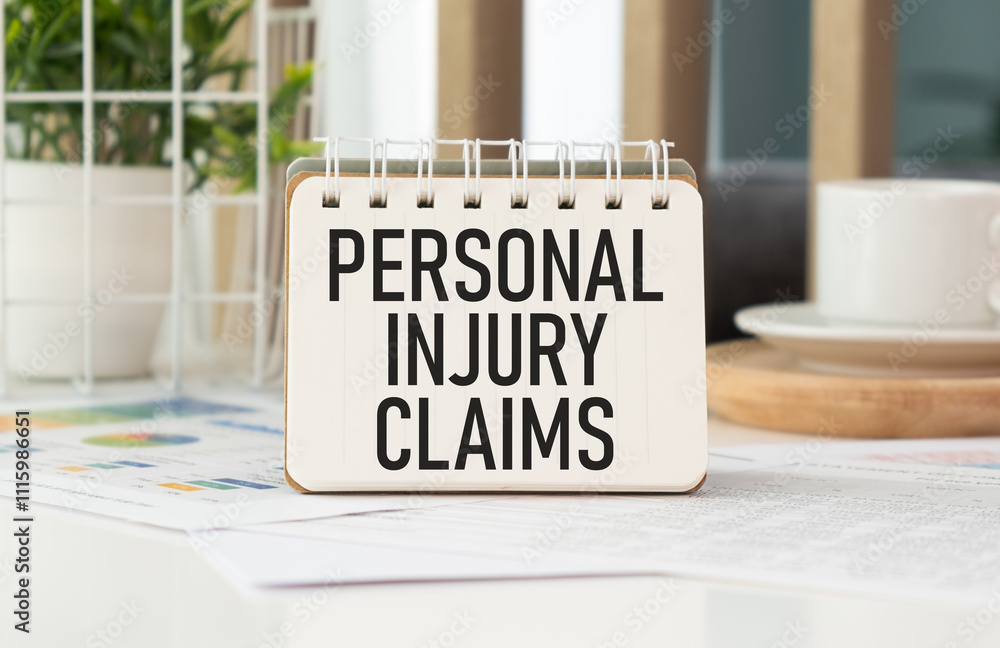 Poster notebook with tools and notes with text personal injury claims