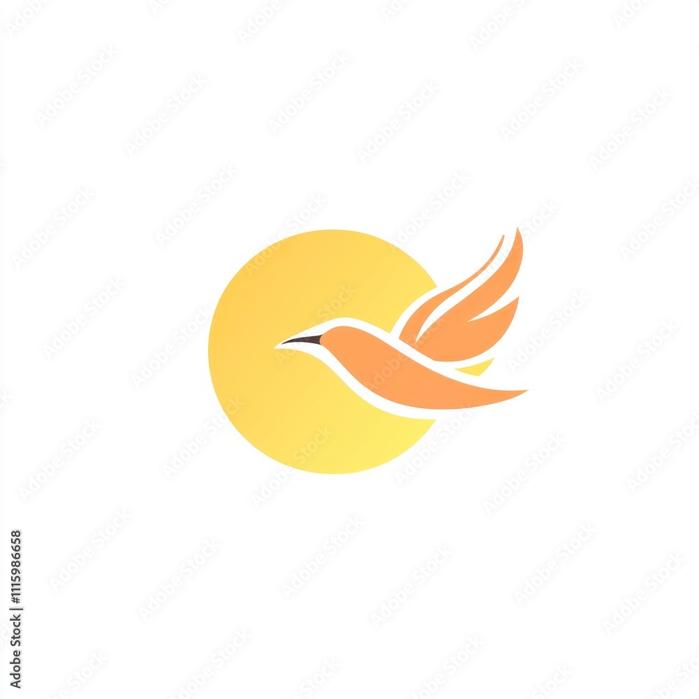 Aufkleber here's a and keyword list for your image.. orange bird flying in front of a yellow sun.