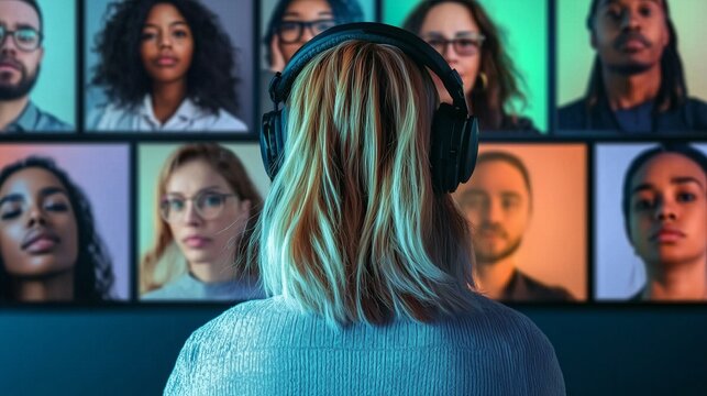 Diverse group in virtual therapy session, fostering connection and support.