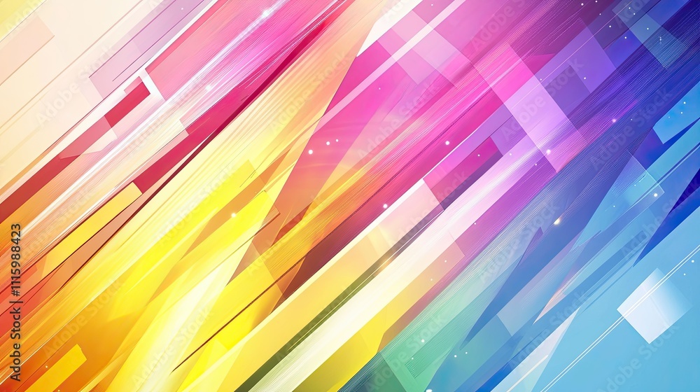Poster a rainbow gradient paired with a static-filled screen effect and abstract geometric shapes.