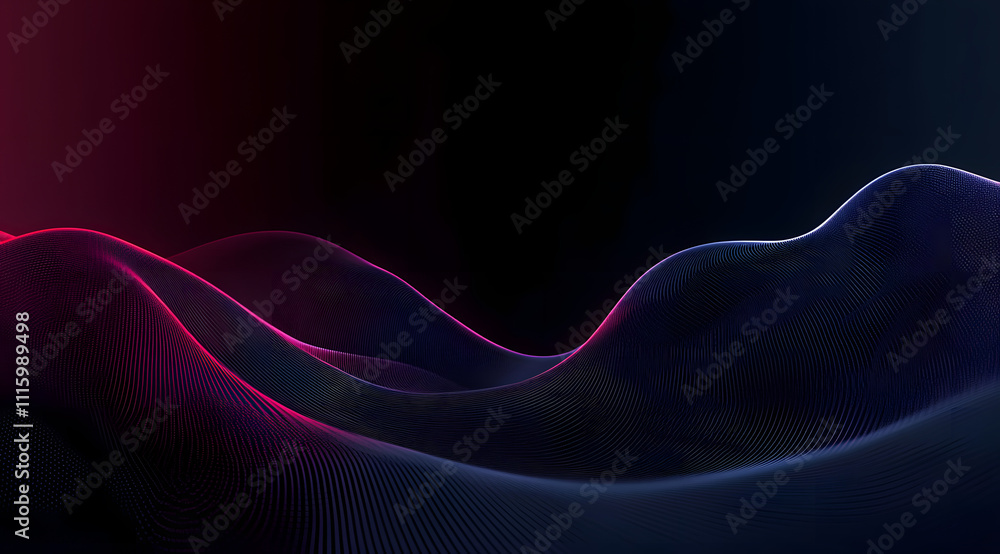 Poster dark abstract background with geometric flowing retro neon line pattern