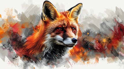 Fototapeta premium Red fox portrait with artistic paint splatter background.