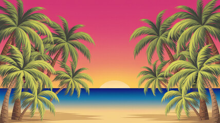 Fototapeta premium Tropical Sunset Beach with Palm Trees
