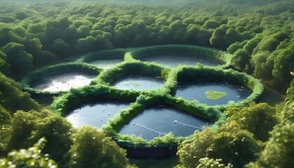 Exploring tranquil nature pools surrounded by lush greenery in a serene landscape at dawn for peaceful reflection and eco-tourism inspiration