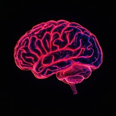 A vibrant, neon-style illustration of a human brain set against a black background, emphasizing neural connections and creativity.