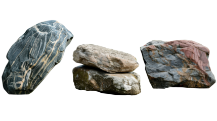 Collection of unique rocks cut out transparent isolated PNG