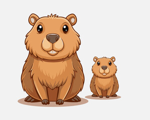 mother And baby Capybara isolated on white background , vector illustration design.