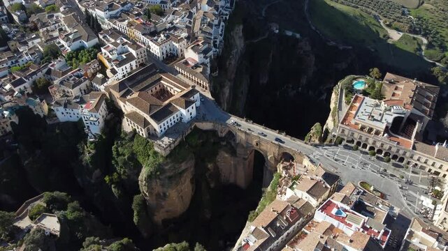 Aerial video of city Ronda in Spain, Andalusia region